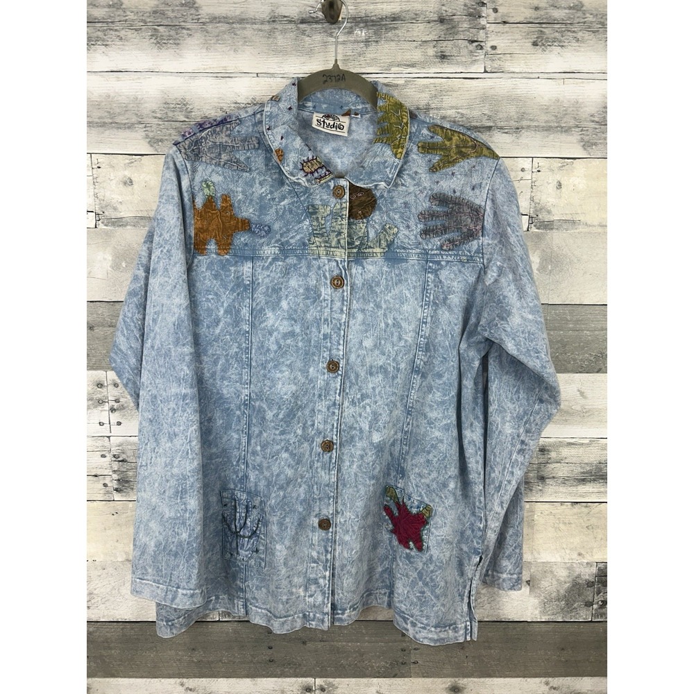 VTG Produce Studio Jacket Womens Large Blue Button Up Embroidered Jacket